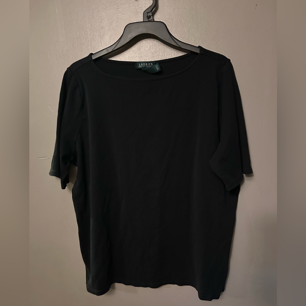 Lauren Ralph Lauren Shirt - black round neck short sleeve cotton basic top - Picture 2 of 8